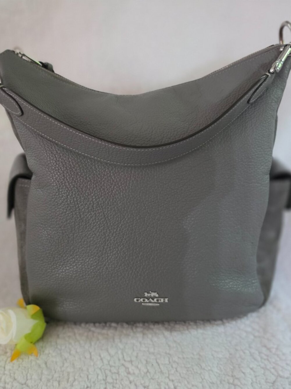 Coach Pennie Shoulder Purse in Elephant Grey Leather & Suede